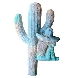 Vintage Cactus Plaster Southwestern Hanging Wall Decor Sombrero Pink Blue